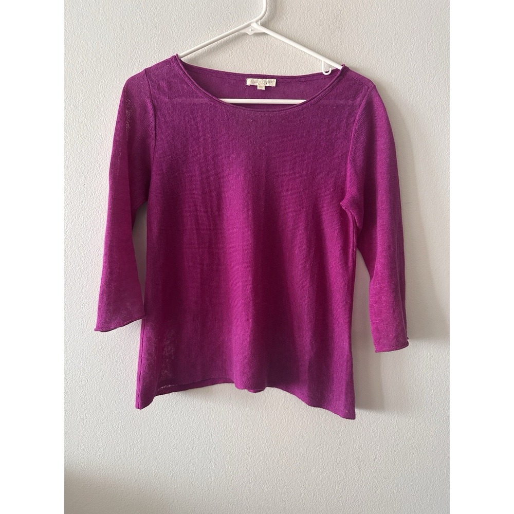 Eileen Fisher Raspberry Linen Knit 3/4 Sleeve Pullover Sweater Petite PP Small